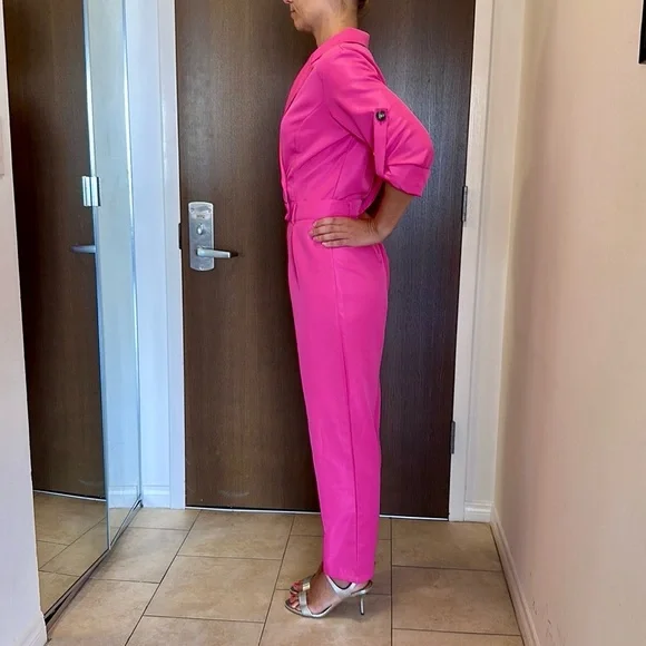 Barbie Pink Double Breasted Button Jumpsuit w/belt loops & hidden zipper - Picture 6 of 10